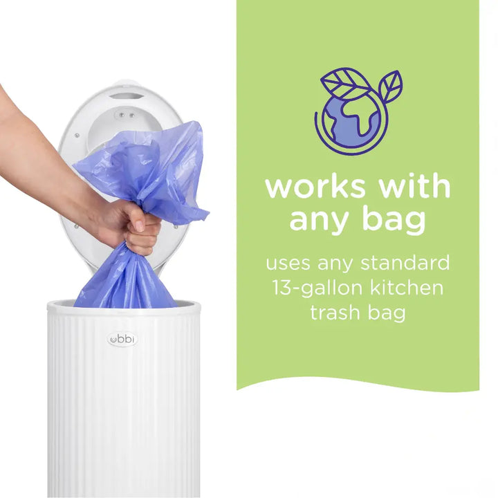 Ubbi Diaper Pail - Matte White, Fluted