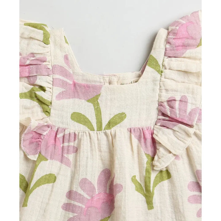 Sweetlime By AS Daisy Print Ruffle Organic Cotton Co-ord Set - Beige
