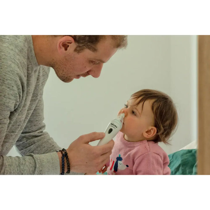 Beaba Aspidoo Electric Baby Nasal Aspirator - 70 KPa Suction, Low-Noise 50 dB, Soft Silicone Tips, Portable Nose Cleaner with Storage Pouch, 0m+