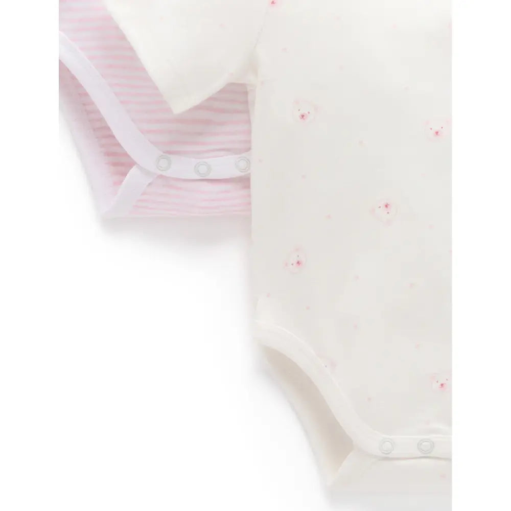 Purebaby Unisex Pack of 2 Bear Organic Cotton Easy Neck Bodysuits - Pale Pink
