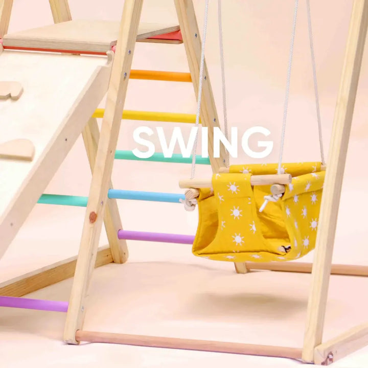 Curious Cub 4-in-1 Indoor Jungle Gym | Climbing Triangle with slide, swing, rock climbing and ladder | Toddler Gym | Ages 1-5 Yrs