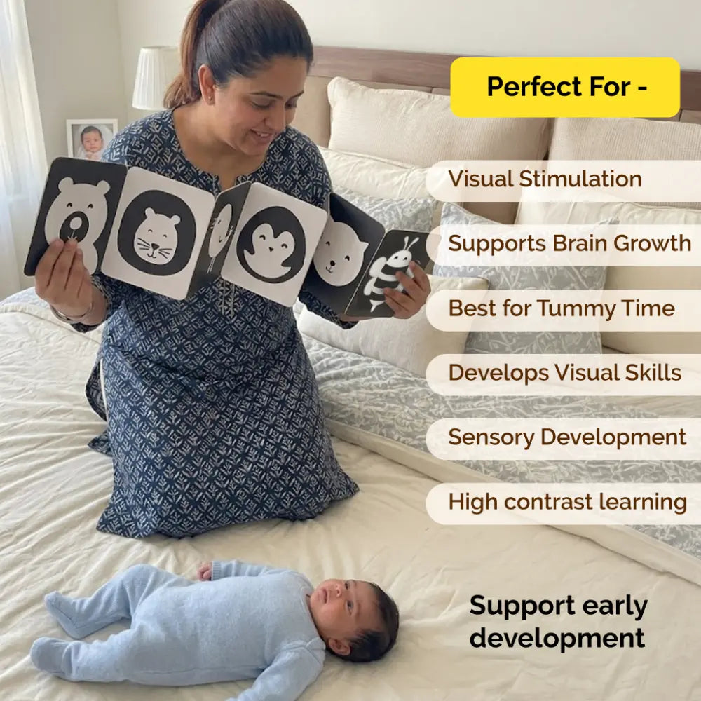 Shumee High-Contrast Black &amp; White Newborn Sensory Cards – Fold-Out Visual Stimulation Cards for Tummy Time &amp; Early Brain Development (0 to 6 Months)