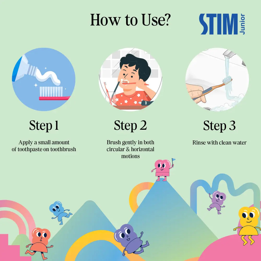 STIM Junior Kids Toothbrush | With Tongue Scraper | 3-10 Y - Multicolor