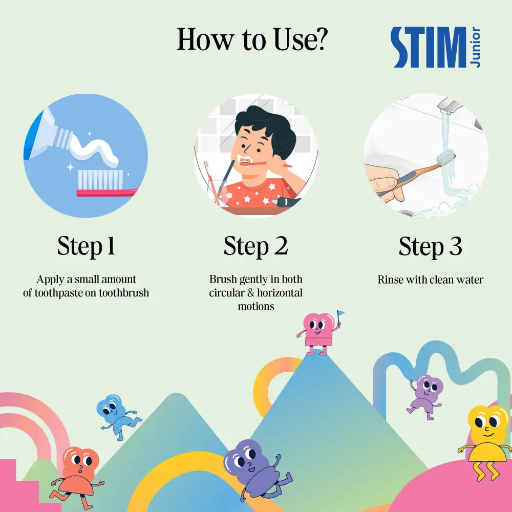 STIM Junior Kids Toothpaste | With Brush | 3-10 Y | SLS Free - Mixed Berry