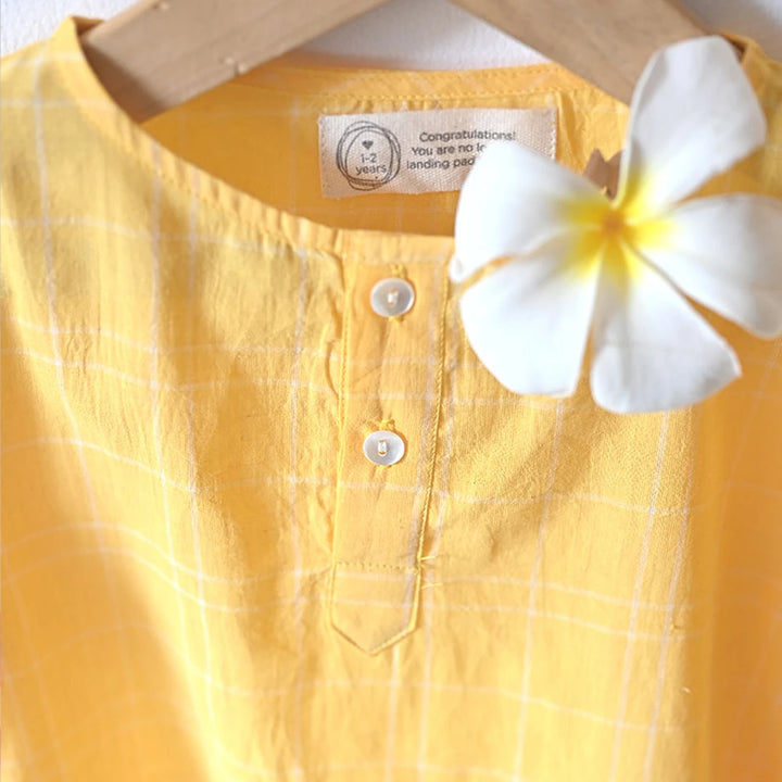 Love The World Today ‘Sleepover Party’ Kurta and Shorts Co-ord Set - Yellow Checks