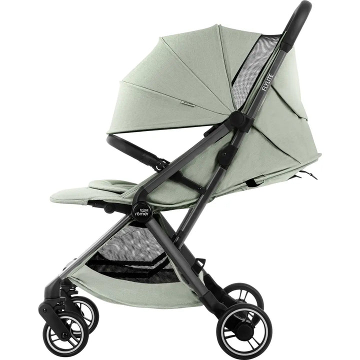 Britax Flylite Cabin Approved Lightweight Compact Stroller|Comfort Soft Insert|One Hand Auto Fold|Flat Reclining Seat|Extra Large Extendable Canopy|0-4Y|Upto 22Kg-Sage Green