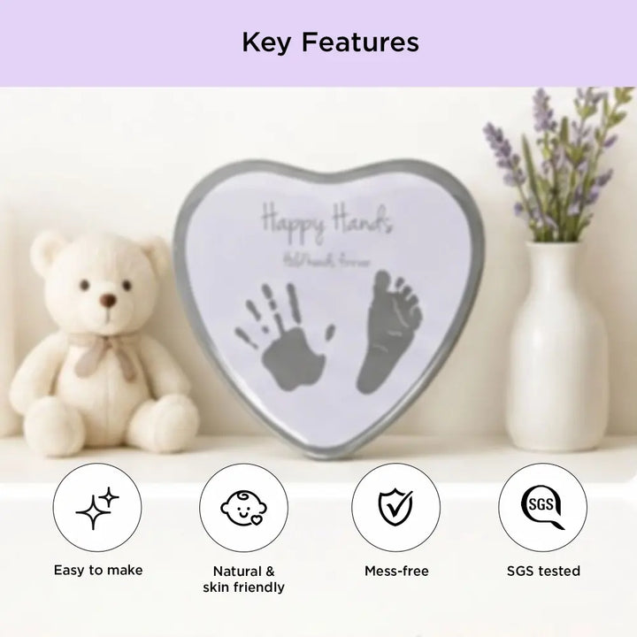 Dooky Happy Hands Heart Shaped Baby Hand &amp; Footprint Kit, DIY Clay Keepsake Memory Frame - White