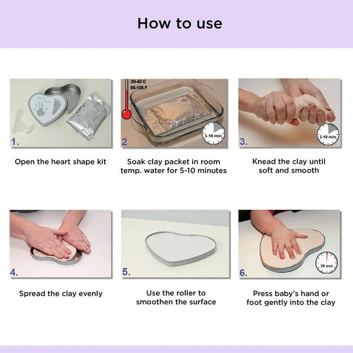 Dooky Happy Hands Heart Shaped Baby Hand &amp; Footprint Kit, DIY Clay Keepsake Memory Frame - White