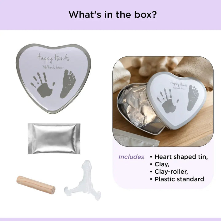 Dooky Happy Hands Heart Shaped Baby Hand &amp; Footprint Kit, DIY Clay Keepsake Memory Frame - White