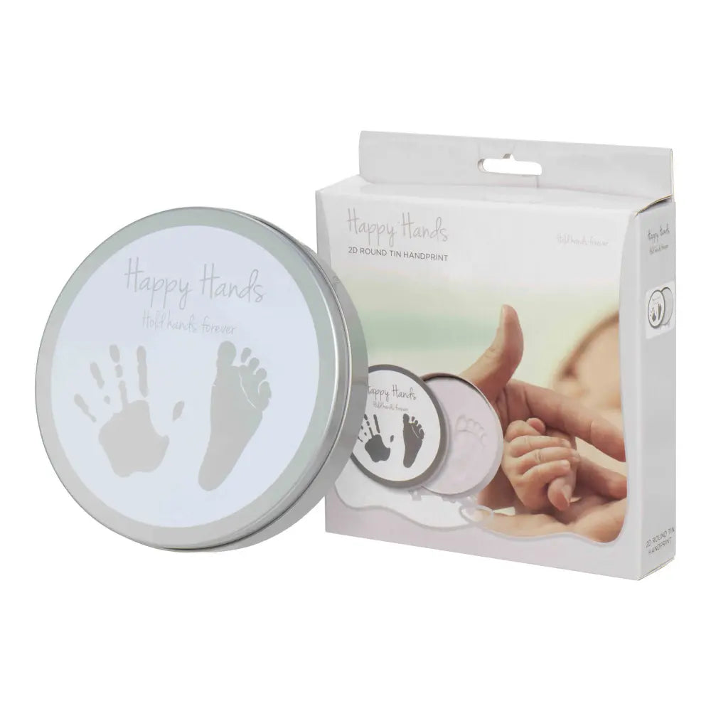 Dooky Happy Hands 2D Baby Handprint &amp; Footprint Kit – Round Memory Tin with Safe Natural Clay, Newborn Keepsake Gift, DIY Baby Casting Impression Kit for Boys &amp; Girls