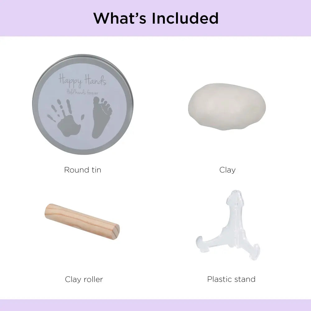 Dooky Happy Hands 2D Baby Handprint &amp; Footprint Kit – Round Memory Tin with Safe Natural Clay, Newborn Keepsake Gift, DIY Baby Casting Impression Kit for Boys &amp; Girls