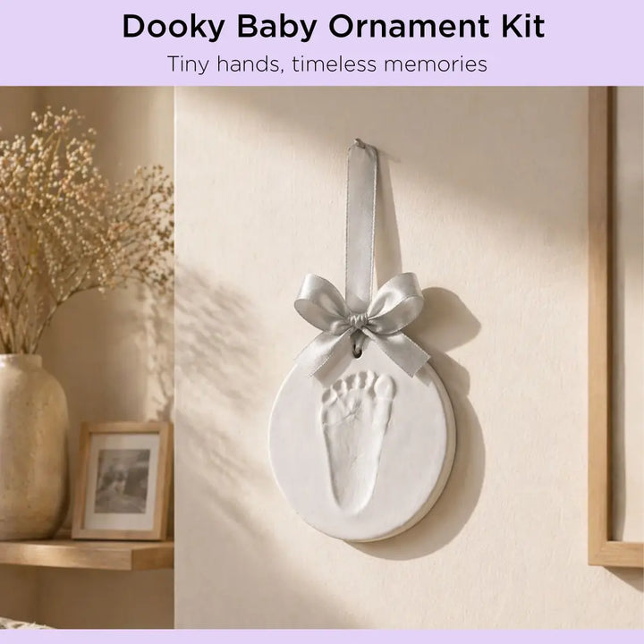 Dooky Happy Hands Baby Handprint &amp; Footprint Ornament Kit, Newborn Keepsake Memory Gift - White