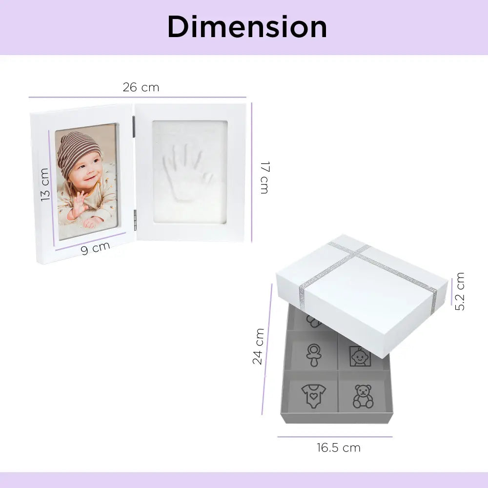 Dooky Baby Handprint Double Frame &amp; Memory Box – White Keepsake Gift Set