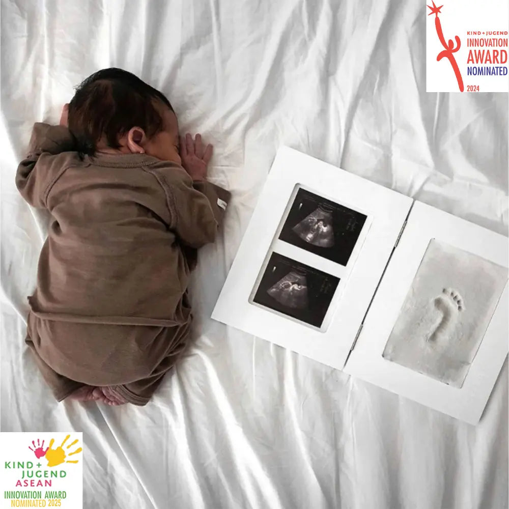 Dooky Baby Handprint Double Frame &amp; Memory Box – White Keepsake Gift Set