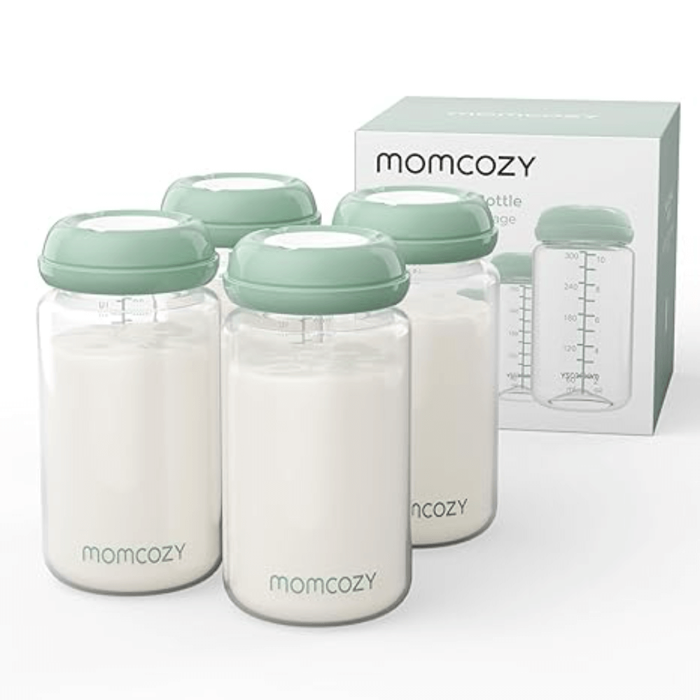 Momcozy Natural Breastfeeding Baby Bottles 11oz Wide-Neck Breast Milk Containers - Set of 4 (Green)
