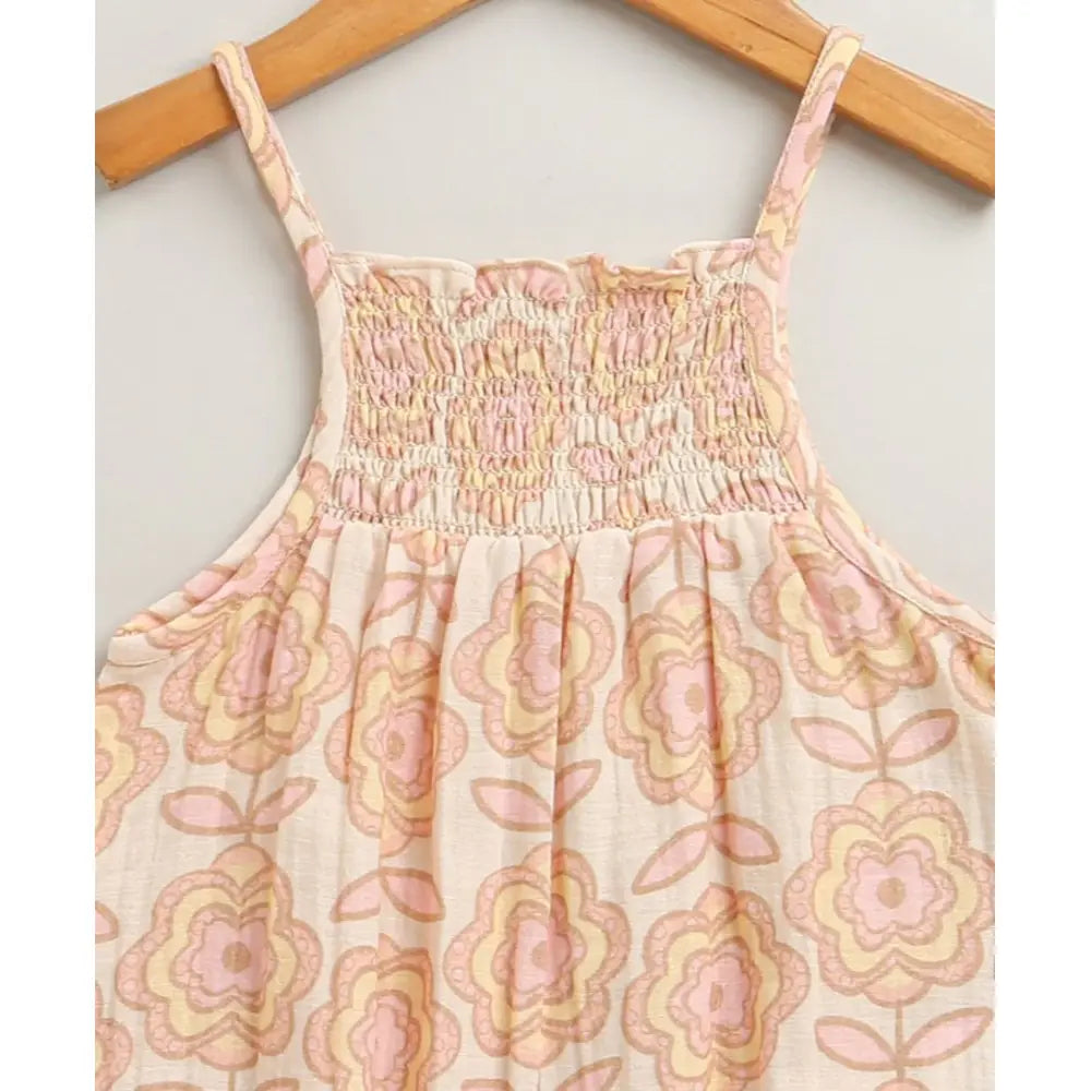 Sweetlime By As Groovy Bloom Smocked Cotton Romper &amp; Hairband Co-ord Set - Beige