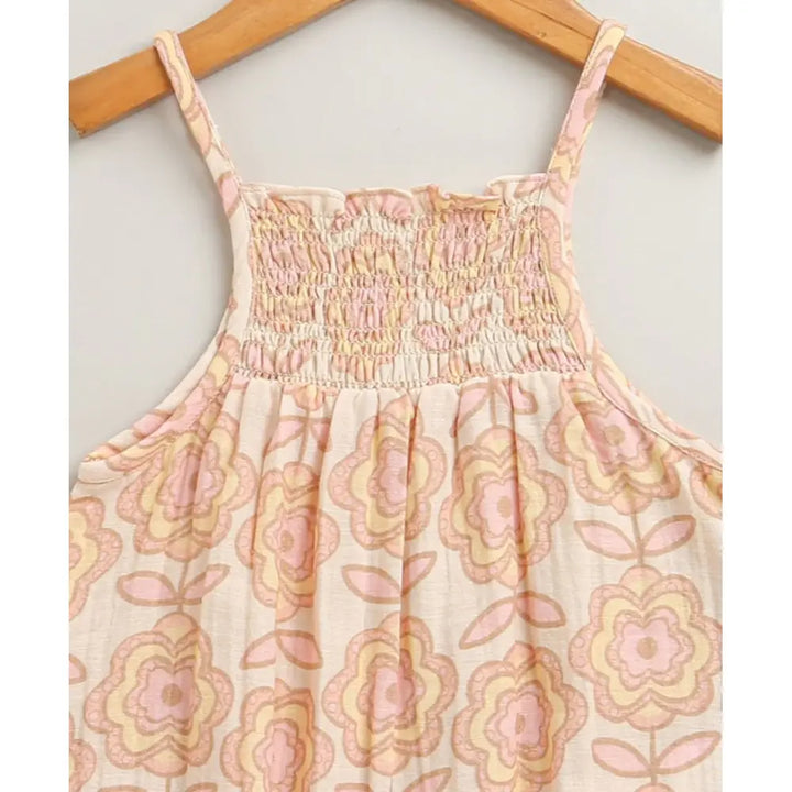 Sweetlime By As Groovy Bloom Smocked Cotton Romper &amp; Hairband Co-ord Set - Beige