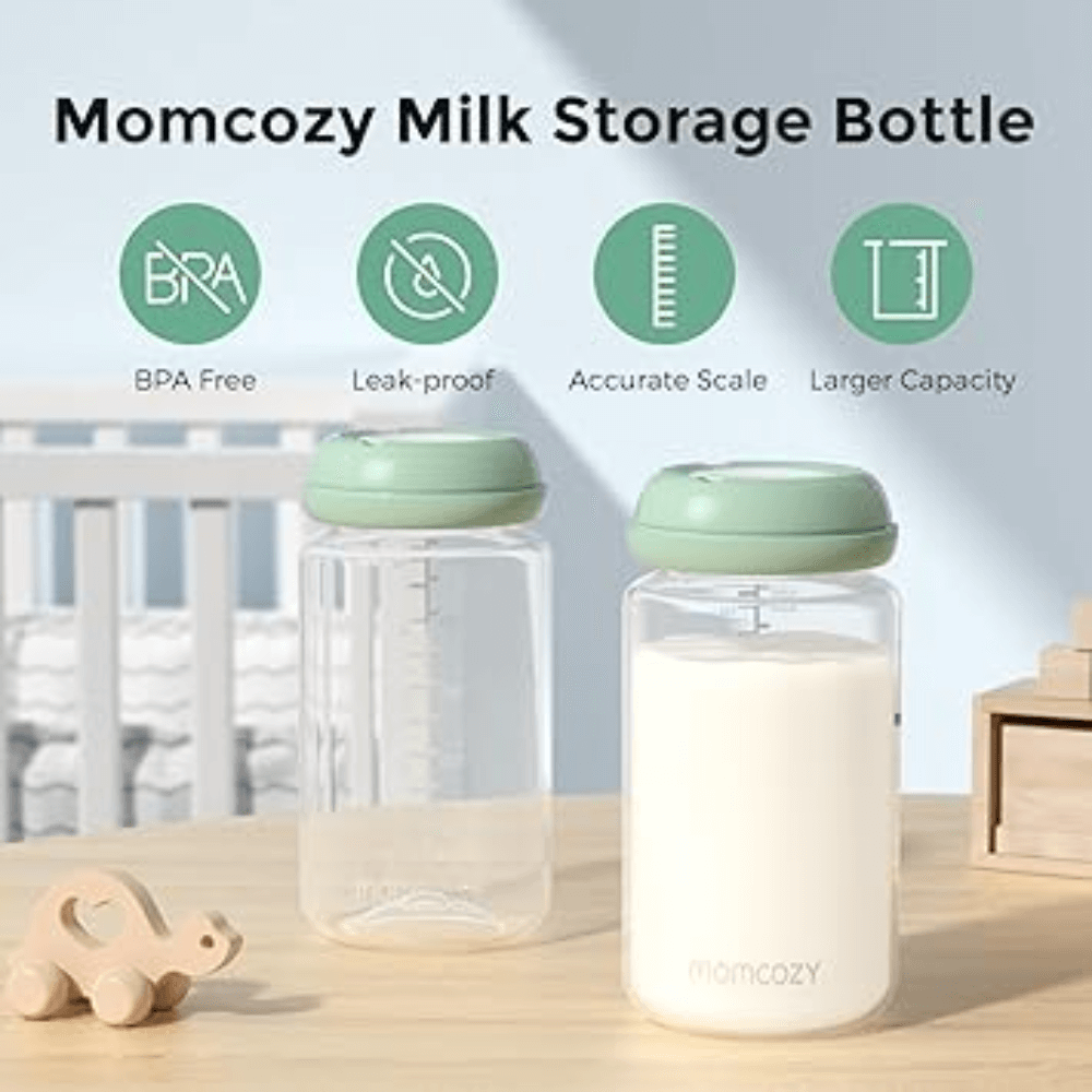 Momcozy Natural Breastfeeding Baby Bottles 11oz Wide-Neck Breast Milk Containers - Set of 4 (Green)