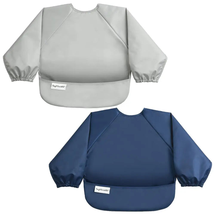 Tiny Twinkle Mess-Proof Full Sleeve Bib Pack of 2 - Blue &amp; Grey - Small (6-24 Months)
