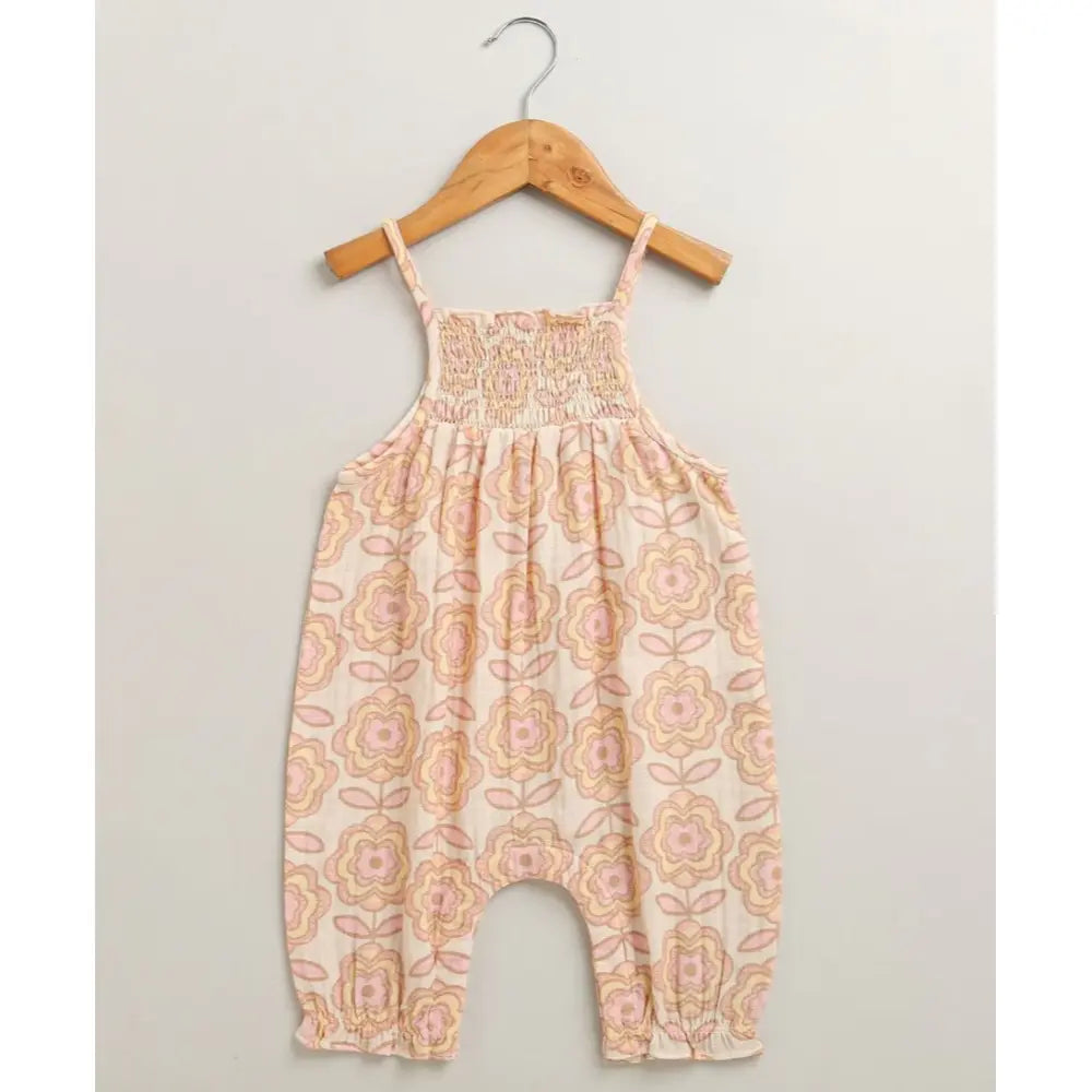 Sweetlime By As Groovy Bloom Smocked Cotton Romper &amp; Hairband Co-ord Set - Beige