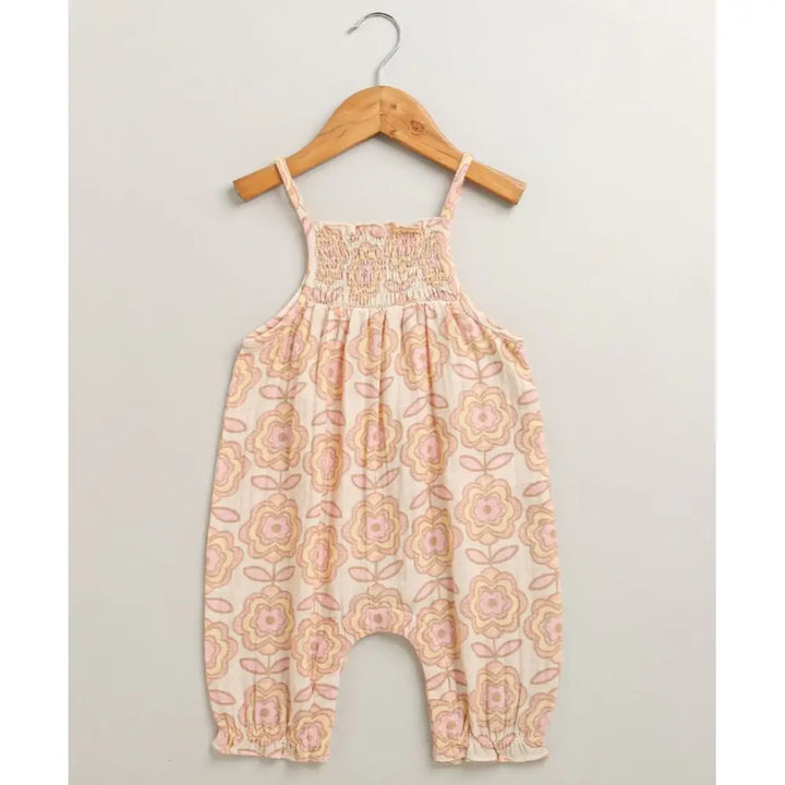 Sweetlime By As Groovy Bloom Smocked Cotton Romper &amp; Hairband Co-ord Set - Beige