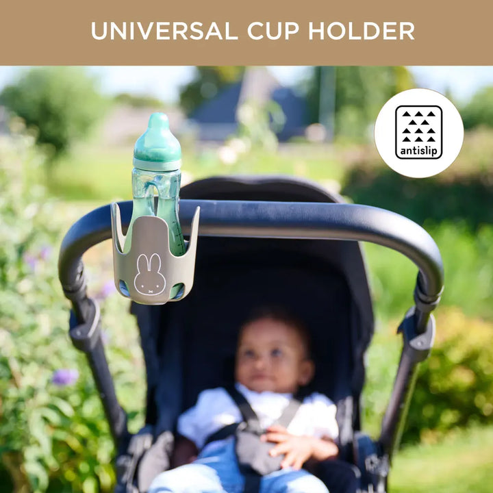 Dooky Miffy Universal Cup Holder for Baby Stroller, Pram &amp; Pushchair, 360° Flexible, Anti-Slip &amp; BPA-Free Drink Holder, Fits Bottles &amp; Cups