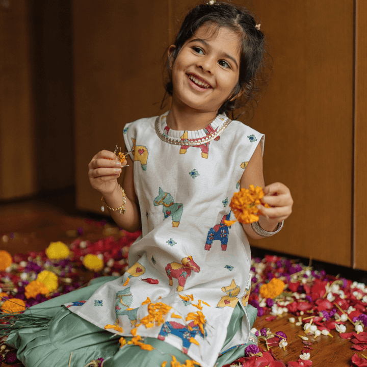 Dulaar Chanderi Sharara Set | Hand-Block Printed (Gota Work) - Tuk Tuk Ghoda