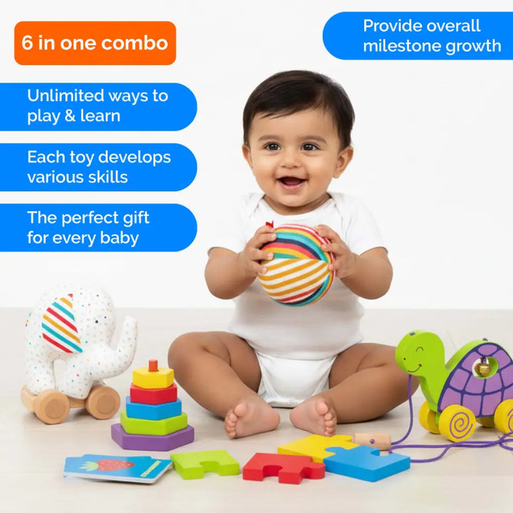 Shumee Wooden Learning Activity Box for Babies | (0-2 Years) | Montessori Sensory Toy | Shape Sorter &amp; Texture Board | Fine Motor Skill Development| Wooden Learning Toy | Gift for Kids