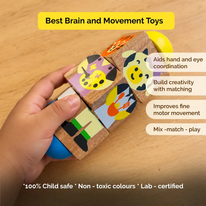 Shumee Wooden Professions Rotating Flipping Blocks Toy – Interactive Mix &amp; Match Community Helpers Puzzle for Toddlers (1 to 3 Years)