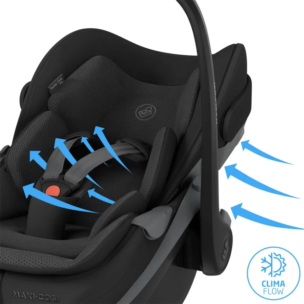 Maxi-Cosi Pebble Slide Pro i-Size, Newborn Car Seat, SLIDETECH®2 Sliding Car Seat Technology, Rear Facing, Full Lie-Flat Recline, Side Impact Protection, Climaflow Ventilation, Lightweight at 3.9Kg, Travel Friendly, 0-24 Months - Onyx Black