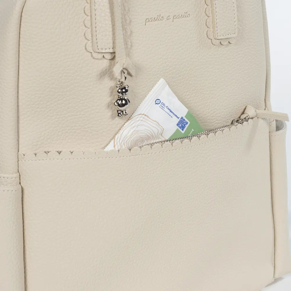 Pasito a Pasito Diaper Backpack with Changing Pad, Large Capacity Water-Resistant with Multi-Pocket Organizer, Insulated Bottle Pocket, Shoulder &amp; Stroller Straps, Icon Eco Leather - Cream