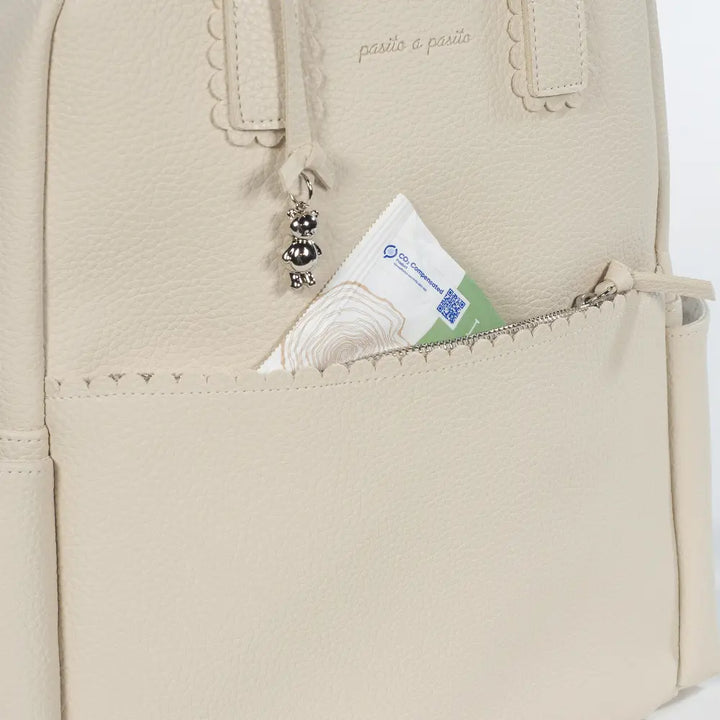 Pasito a Pasito Diaper Backpack with Changing Pad, Large Capacity Water-Resistant with Multi-Pocket Organizer, Insulated Bottle Pocket, Shoulder &amp; Stroller Straps, Icon Eco Leather - Cream