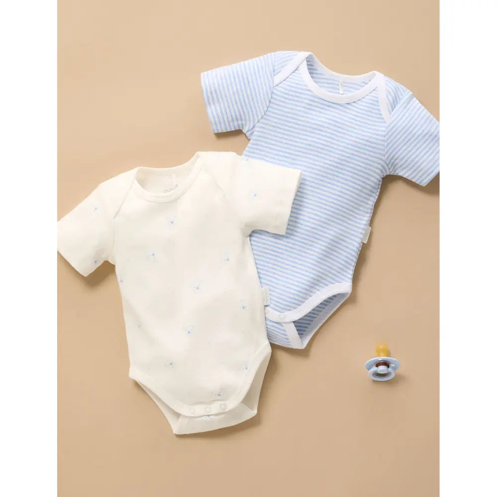 Purebaby Pack of 2 Bear Unisex Organic Cotton Easy Neck Bodysuit - Pale Blue