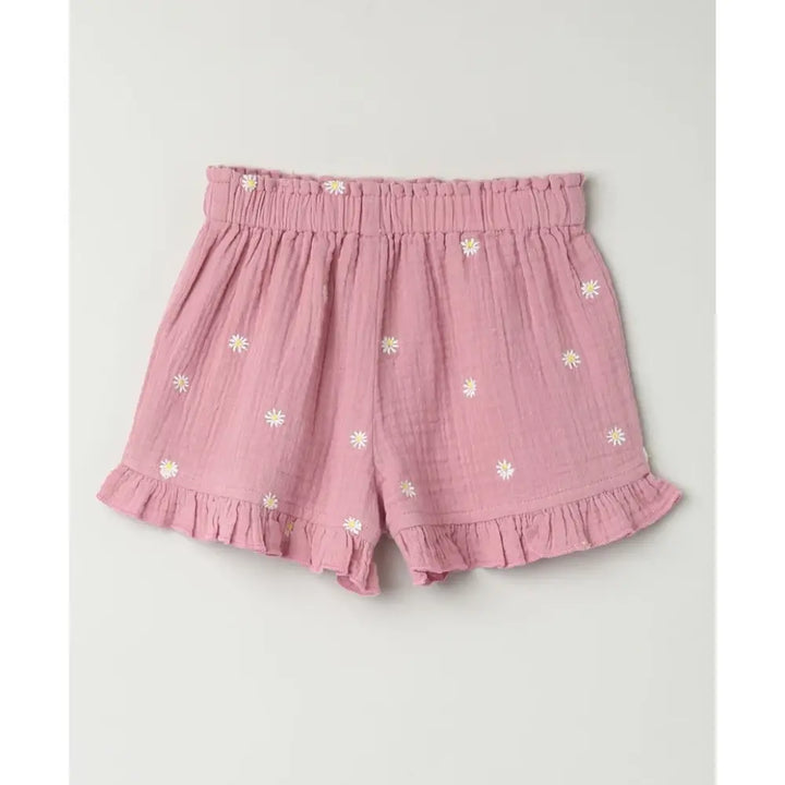 Sweetlime By AS Pink Floral Embroidery Organic Cotton Co-ord Set - Pink