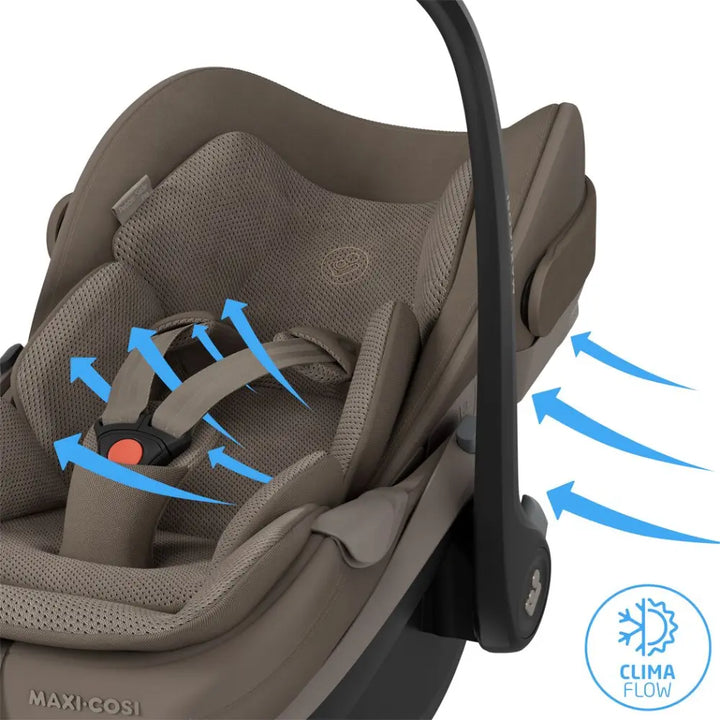 Maxi-Cosi Pebble Slide Pro i-Size, Newborn Car Seat, SLIDETECH®2 Sliding Car Seat Technology, Rear Facing, Full Lie-Flat Recline, Side Impact Protection, Climaflow Ventilation, Lightweight at 3.9Kg, Travel Friendly, 0-24 Months - Oak Truffle