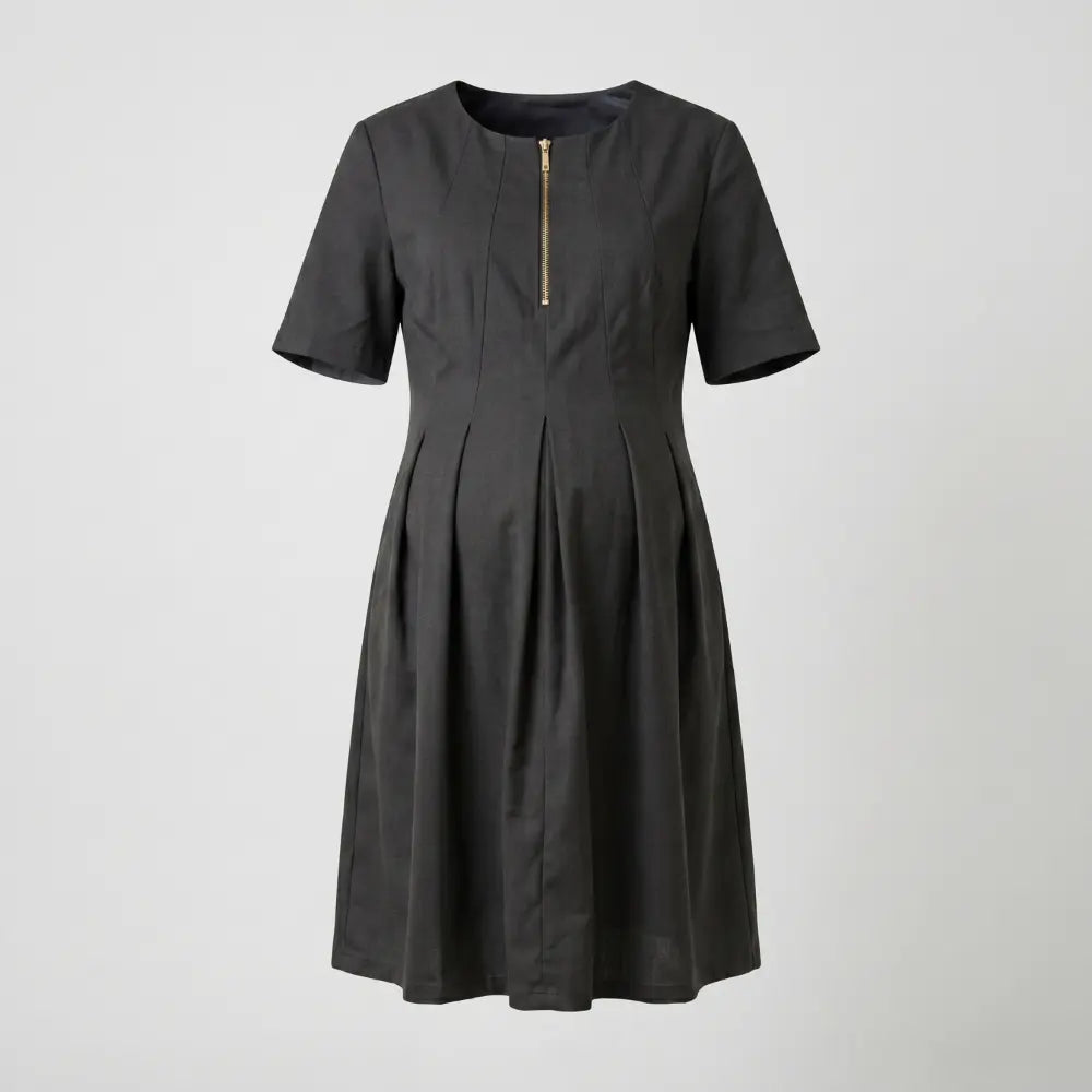 SOL MAMA Pleat Front Zip Dress - Dark Grey