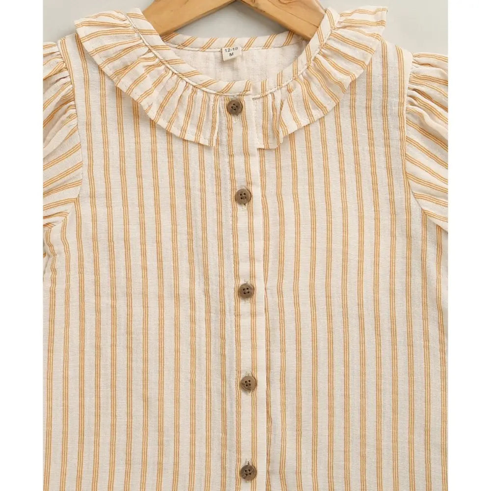 Sweetlime By AS Baby Girls Honey Stripe Organic Cotton Co-ord Set with a Hat - Beige