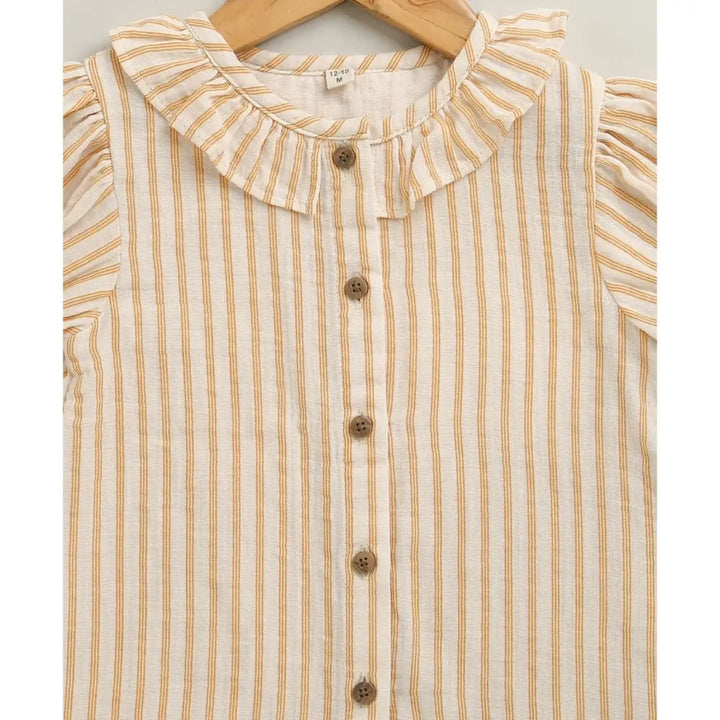 Sweetlime By AS Baby Girls Honey Stripe Organic Cotton Co-ord Set with a Hat - Beige