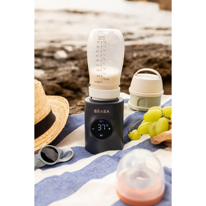 Beaba Milk Nomad Portable Baby Bottle Warmer - Rechargeable Warmer with Adjustable Temperature, Integrated Mixer &amp; Bottle Adapters, Night Blue, 0m+