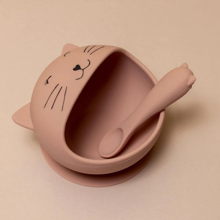 Trixie First Baby Meal Set | 100% Food-Grade Silicone Suction Bowl &amp; Soft Spoon Set for Self-Feeding, Baby Weaning &amp; First Bites | 4 Months Onwards | Mrs. Cat