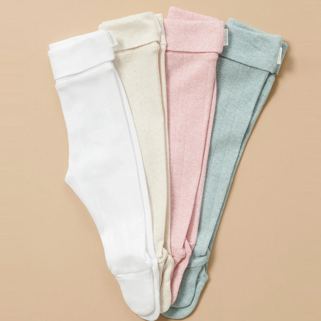 Purebaby Unisex Organic Cotton Pointelle Baby Leggings - Wheat Melange