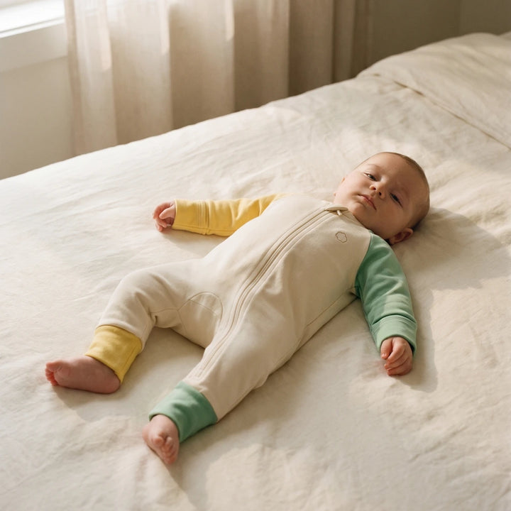 Faura Unisex Banana Cotton Colorblock Sleepsuit - Cream