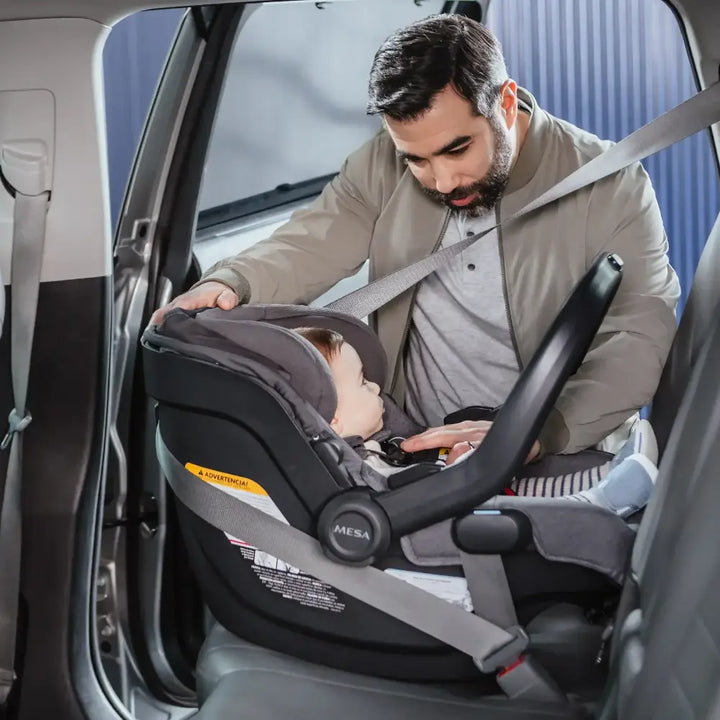 UPPAbaby Mesa V3 Newborn Car Seat with Safety Base, Rear Facing for Infants, Easy Installation, Carry Handle with Sun Canopy, Suitable from Birth - Ada/Sandstone