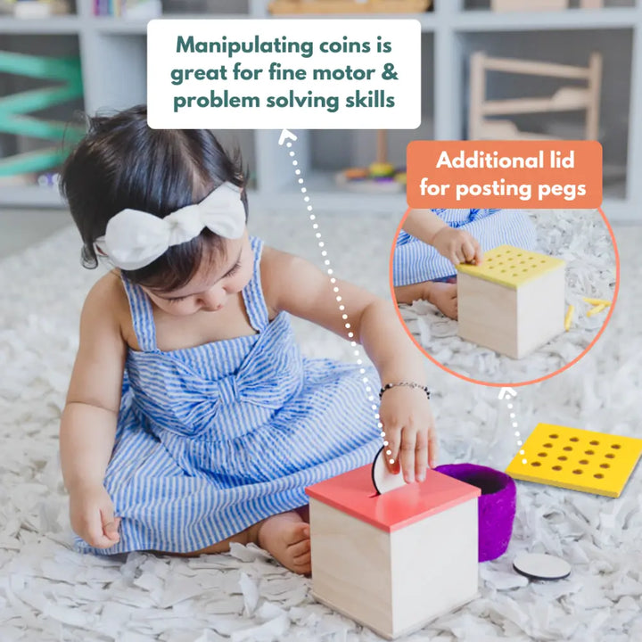 Curious Cub Montessori Box 7 | 8-Piece Toddler Learning Toy Set | Coin Box, Ball Hammer &amp; Puzzles | 13+ Months