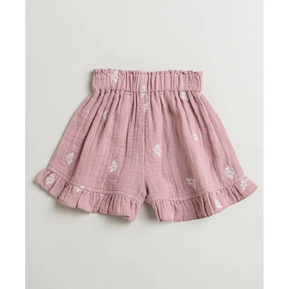 Sweetlime By AS Leaf Embroidered Ruffle Organic Cotton Co-ord Set - Dusty Pink