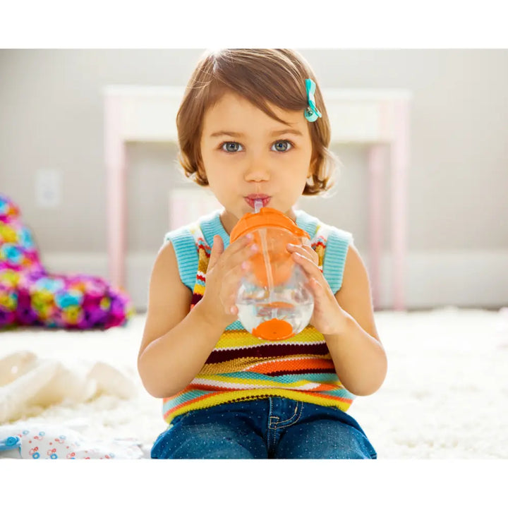 Munchkin Click Lock Tip &amp; Sip Weighted Straw Cup with Handles – Spill-Proof Sippy Cup with Flip-Top Lid, 7oz, BPA-Free, 6+ Months - Orange