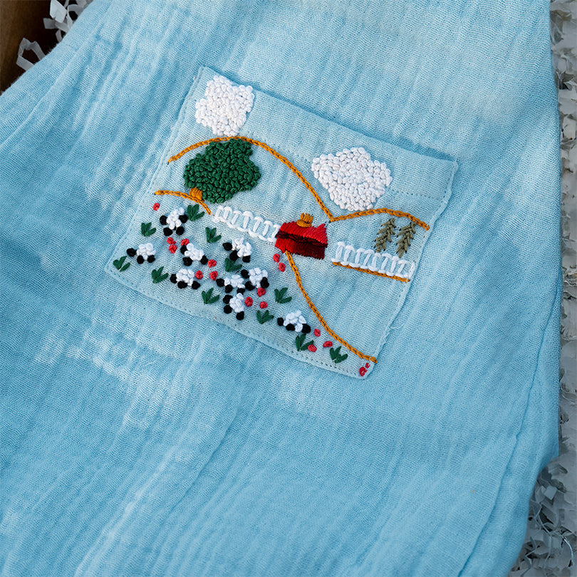 PureCloth.Co Little Countryside Blue Baby Romper