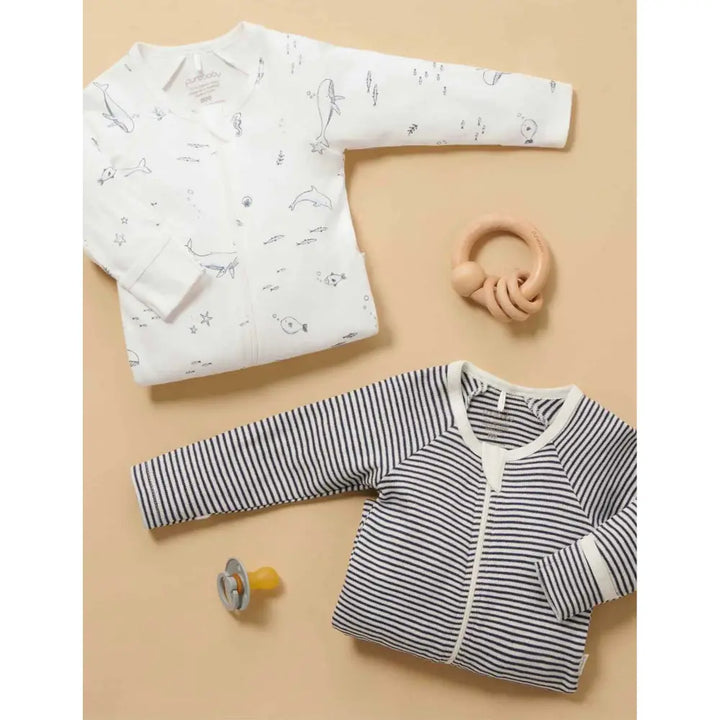 Purebaby Unisex Nautical Pack of 2 Organic Cotton Baby Growsuits - Vanilla