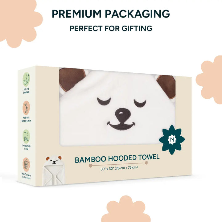 Nintara Baby Hooded Towel  -  Bamboo Cotton Bath Wrap, 30" x 30" (76 cm x 76 cm), Ultra - Absorbent - Bear