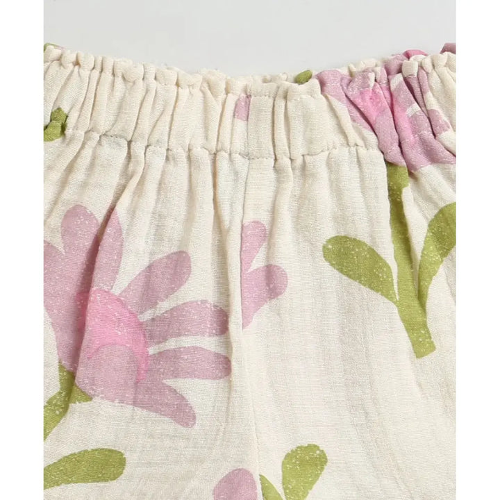 Sweetlime By AS Daisy Print Ruffle Organic Cotton Co-ord Set - Beige